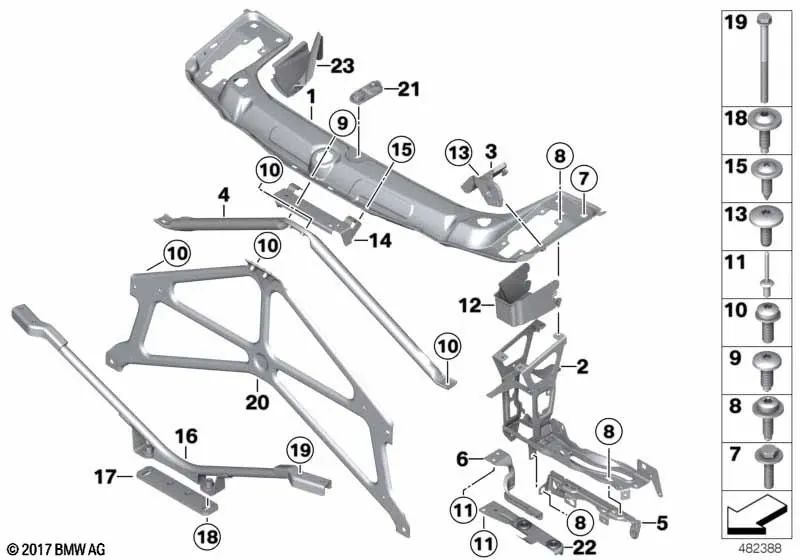 Right Headlight Bracket for BMW F80, F80N, F82, F82N, F83, F83N (OEM 51648054326). Original BMW