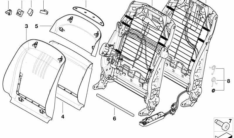 Pared trasera del asiento inferior para BMW E65, E66 (OEM 52107061904). Original BMW.