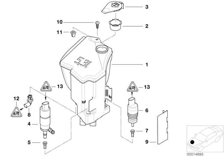 Depósito Limpia Parabrisas Y Faros Delanteros 5L Para Bmw E46. Original Recambios