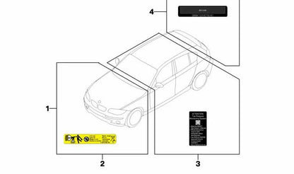 Placa de advertencia para BMW Serie 1 E81, E82, E87, E88, Serie 3 E36, E46, E90, E91, E92, E93, Serie 5 E39, E60N, E61N, Serie 7 E38, E65, E66, X1 E84, X3 E83, X5 E53, Z8 E52 (OEM 71246798132). Original BMW