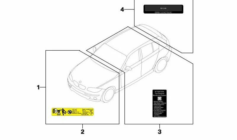 Etiqueta de advertencia para gas refrigerante OEM 71235A53329 para BMW (Modelos compatibles: F20, F30, G20, E46, E90, F10, G30, X1, X3, X5, X7, Serie 1, Serie 3, Serie 5, Serie 7, Z4, i3, i8). Original BMW.