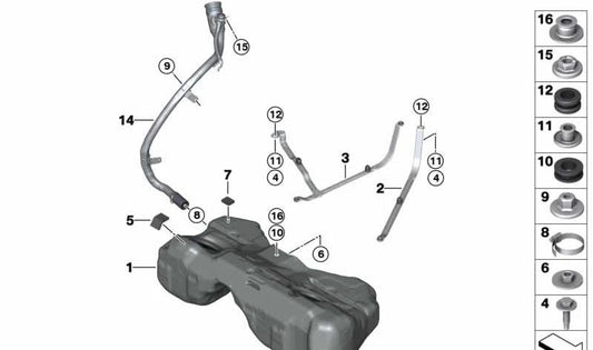 Suporte à subjeção direita do OEM 16117404151 para BMW G01, G02. BMW original.