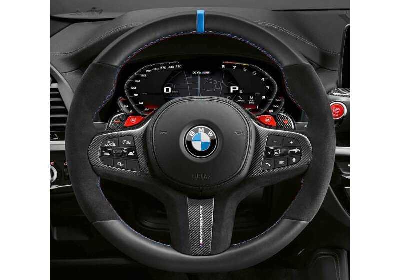 M Performance steering wheel trim for BMW 5 Series F90, G30, G31 6 Series G32, 8 Series F91, X3 F97, X4 F98, X5 F95, X6 F96, X7 G07 (OEM 32302459670). Genuine BMW