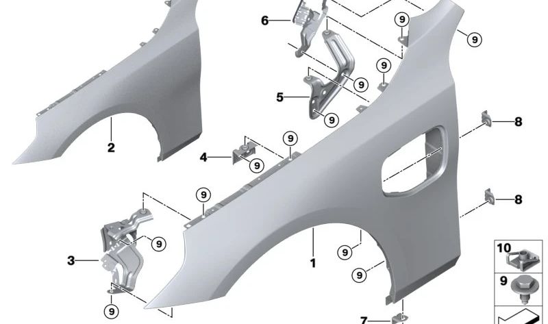 Soporte lateral delantero derecho para BMW Serie 5 G60, G61, G68, G90 (OEM 41359633636). Original BMW