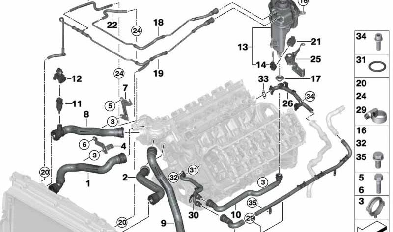 Breather pipe for BMW 5 Series E60, E61N, 6 Series E63, E64 (OEM 17122282955). Original BMW