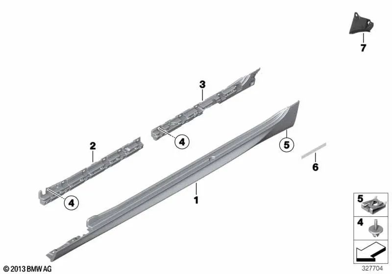 Front right sill support bar for BMW 6 Series F06, F06N (OEM 51777276348). Original BMW.