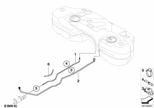 Tubo de retorno de combustible para BMW E83, E83N (OEM 16127165480). Original BMW.