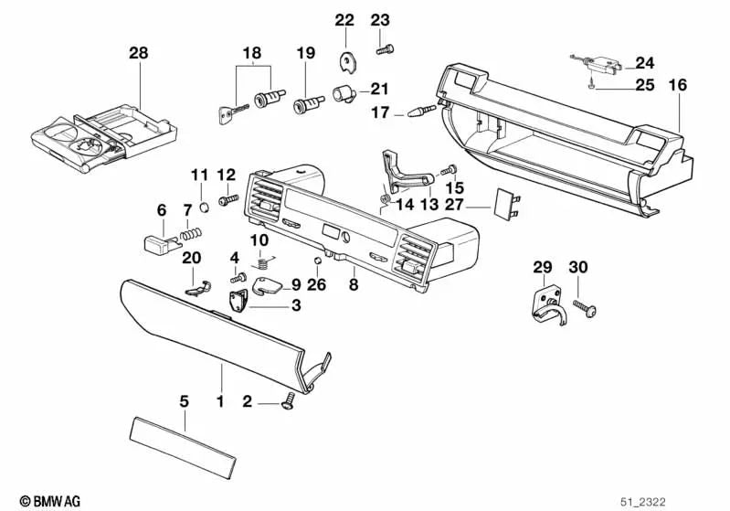 Carcasa de la guantera para BMW Serie 3 E36 (OEM 51162252070). Original BMW