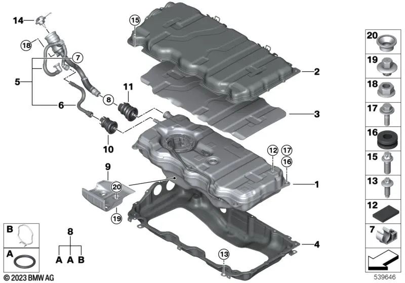 Tornillo ASA M10X25-10.9 para BMW Serie 1 F40, F52; Serie 2 F44, F45, F45N, F46, F46N, U06; Serie 3 G20, G20N, G21, G21N; X1 F48, F48N, F49, F49N, U11, U12; X2 F39; X3 G01, G01N; X5 G05, G05N; XM G09 (OEM 22316864386). Original BMW.