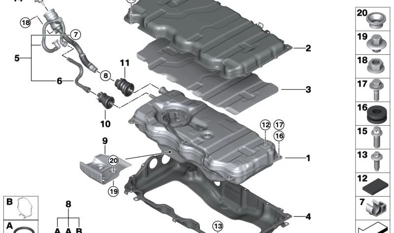 Porca de plástico OEM 16117454677 para BMW G20, G21, G30, G38, G11, G12. BMW original