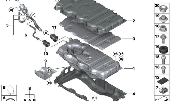 Tapa del depósito para BMW Serie 2 F45, F45N, U06, Serie 3 G20, G21, Serie 5 G30, G38, Serie 7 G11, G12, i I01, I12, X1 F48N, F49, X2 F39, X3 G01, X5 G05, X6 E72, XM G09, MINI F60 (OEM 16117483446). Original BMW.