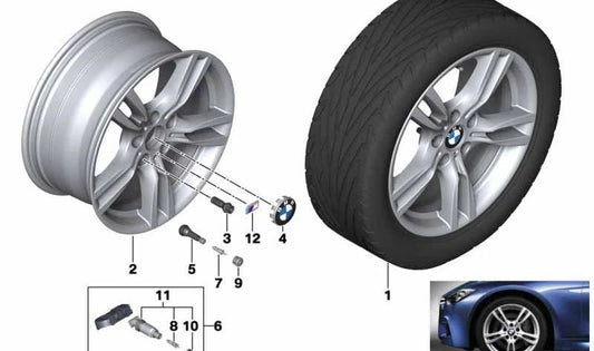 Pneumatico in lega Ferricgrey per BMW 3 F30 Series, F31, F35, 4 F32, F33, F36 (OEM 36118091940). BMW originale.