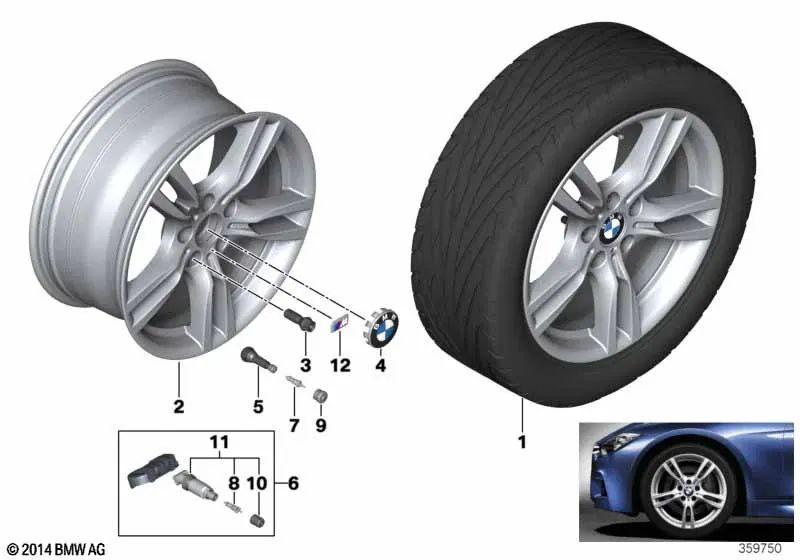 Ferricgrey Alloy Disc Wheel for BMW F30, F31, F34, F35, F32, F33, F36 (OEM 36118091939). Original BMW