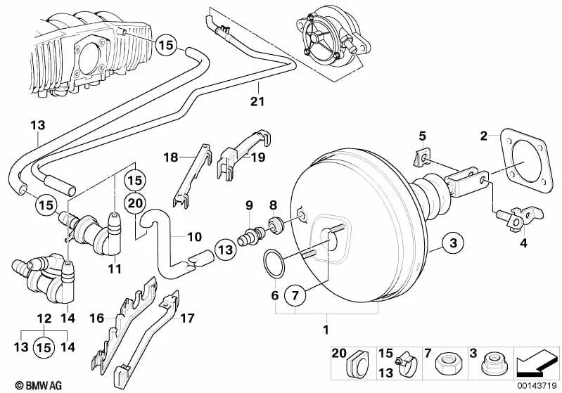 Manguera de vacío para BMW E39 (OEM 34301163638). Original BMW