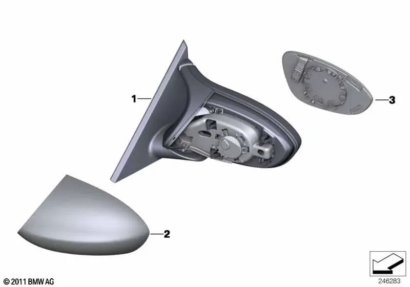 Cristal de espejo calefactado plano izquierdo para BMW E82, E88, E90, E92, E93 (OEM 51168046507). Original BMW