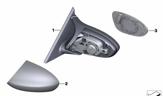 Exterior mirror without heated glass left for BMW E81, E82, E88 (OEM 51168051925). Original BMW