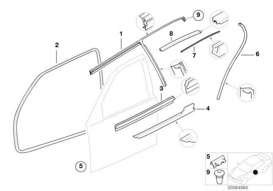 Junta Goma Embellecedor Exterior Izquierdo Para Bmw Compact E36. Original Recambios