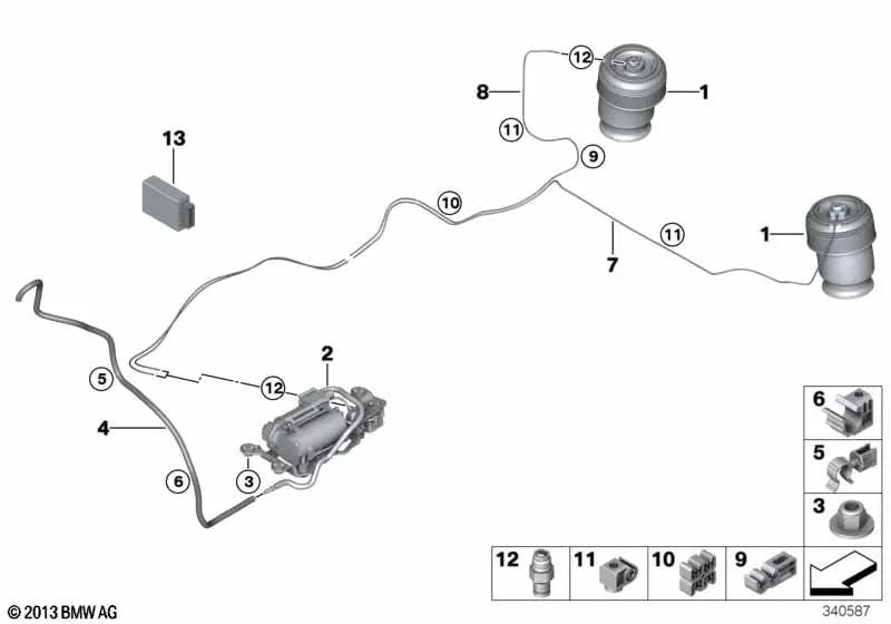 Tubería para suspensión neumática trasera derecha para BMW X5 F15, F85, X6 F16, F86 (OEM 37206850558). Original BMW