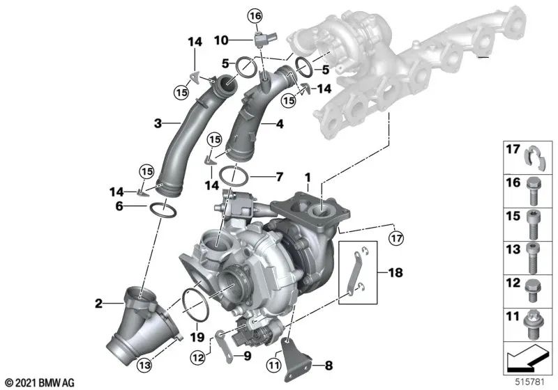 Válvula de derivación del compresor para BMW G20, G21, G22, G23, G26, G30N, G31N, G32N, G11N, G12N, G70, G14, G15, G16, G01, G02, G05, G06, G07 (OEM 11658596273). Original BMW