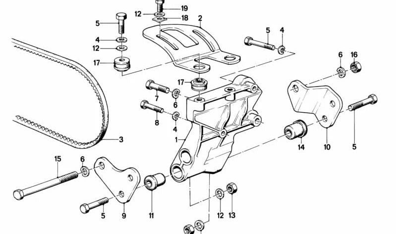 OEM air conditioning compressor support 64521268537 for BMW E30, E28. Original BMW.