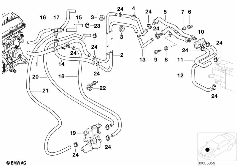 Tubo de Doble Conductor de Motor para BMW Serie 5 E39 (OEM 64218379982). Original BMW.