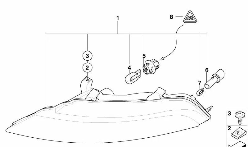 Intermitente izquierdo blanco para BMW E63, E64 (OEM 63137165807). Original BMW