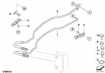 Conducto de enfriador de aceite para BMW E60, E61 (OEM 17227519267). Original BMW