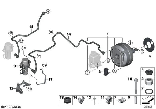 Tubería de vacío con válvula antirretorno para BMW I12, I12N, I15 (OEM 34336859075). Original BMW