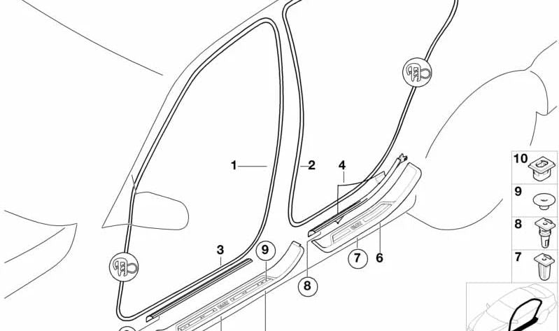 Moldura de umbral de puerta delantera OEM 51478204007 para BMW Serie 5 E39. Original BMW.