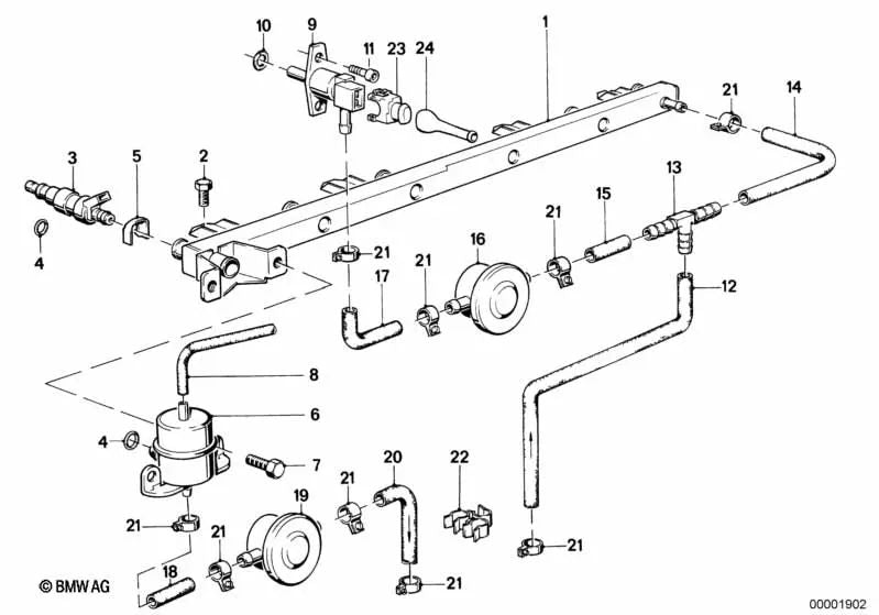 Válvula de inyección para BMW Serie 3 E30, Serie 5 E28, Serie 6 E24 (OEM 13641273271). Original BMW.