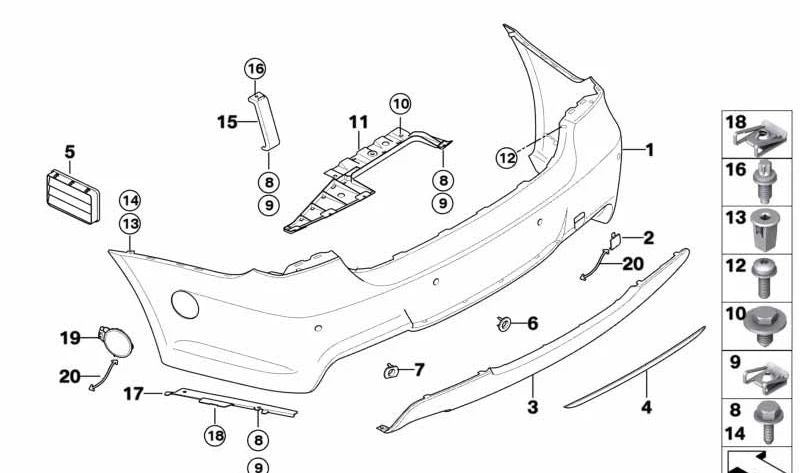 Revestimiento Parachoques Imprimado Trasero para BMW Serie 3 E90, E90N (OEM 51128049689). Original BMW.