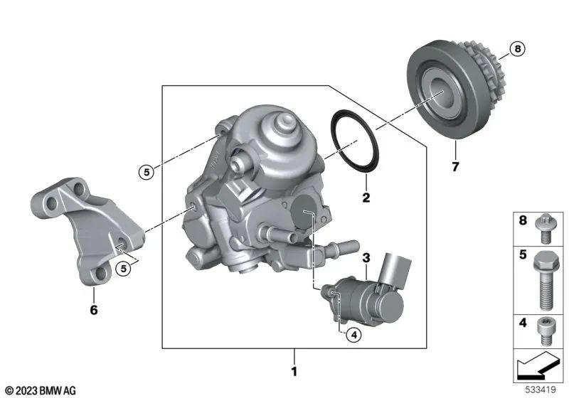 Tornillo de cilindro para BMW Serie 1 E81, E82, E87N, E88, F20, F21, F40 (OEM 13517801986). Original BMW.