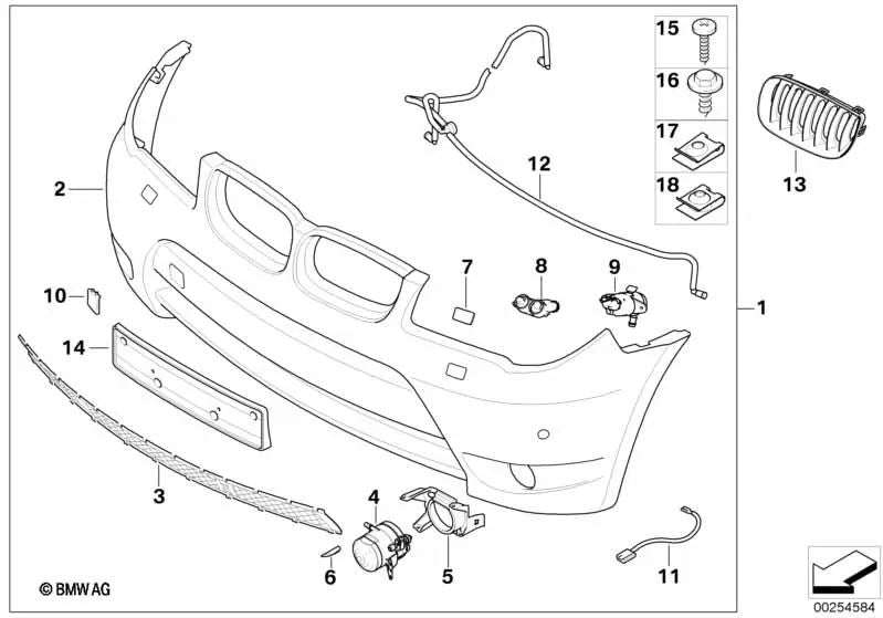 Rejilla decorativa delantera derecha para BMW X3 E83, E83N (OEM 51133414904). Original BMW