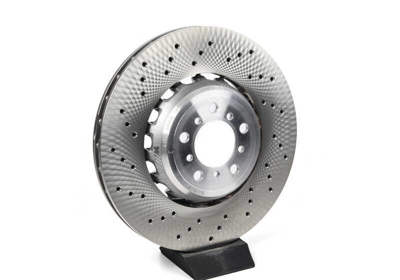 Left ventilated brake disc for BMW F87, F80, F82, F83 (OEM 34107889665). Original BMW