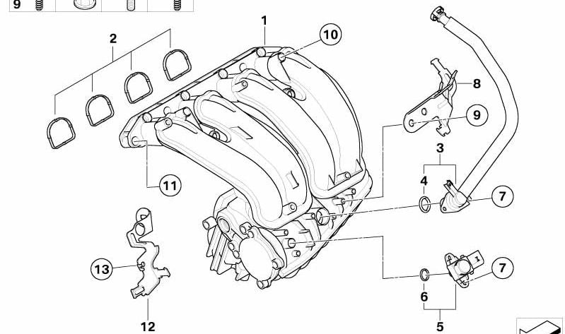 Tubo de admisión de aire OEM 11617560230 para BMW E81, E87, E88, E90, E91. Original BMW.