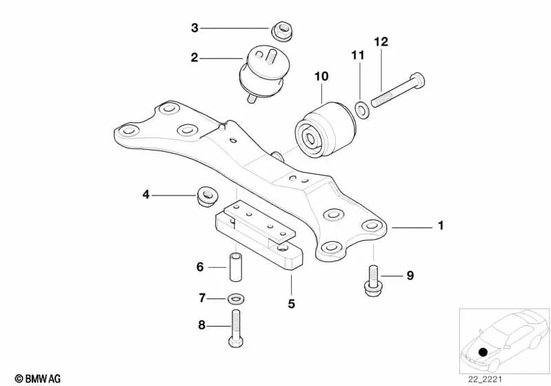 Soporte de transmisión para BMW E38 (OEM 22321096212). Original BMW