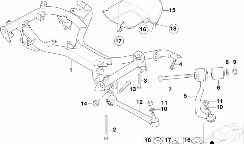 Barra de presión sin cojinete de goma derecha para BMW E39 (OEM 31121092610). Original BMW