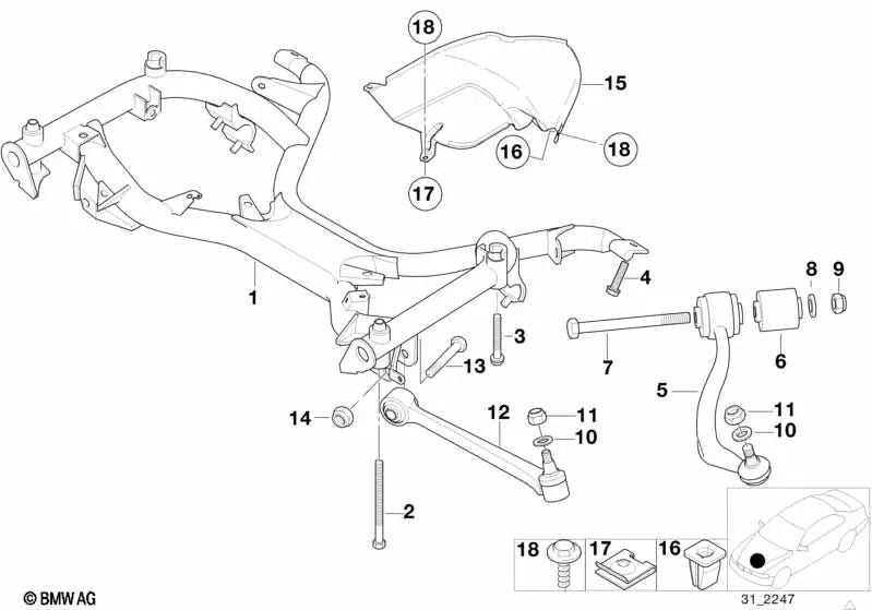 Juego de Soportes de Goma para BMW Serie 5 E39, Serie 7 E38 (OEM 31120006482). Original BMW.