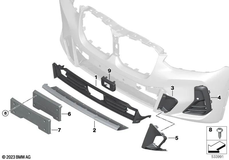 Embellecedor de entrada de aire derecho para BMW X3 G01N, G08N, X4 G02N (OEM 51118081214). Original BMW.