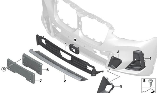 Rejilla central inferior OEM 51115A3BF88 para BMW X3 (G01), X4 (G02), iX3 (G08). Original BMW.