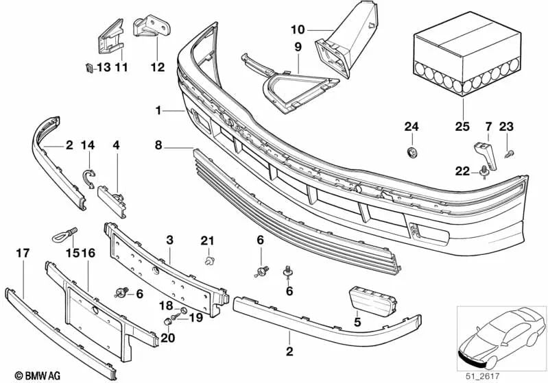 Revestimiento del Parachoques Delantero para BMW Serie 3 E36 (OEM 51118165143). Original BMW