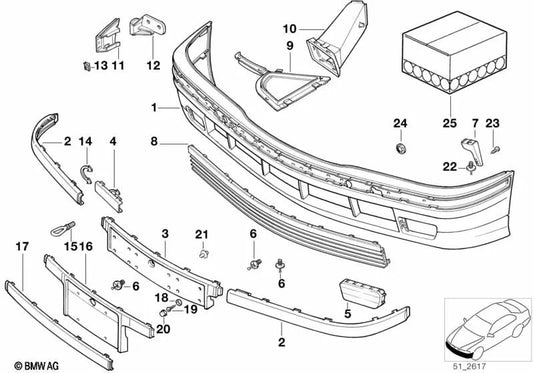 Revestimiento paragolpes delantero para BMW Serie 3 E36 (OEM 51118222434). Original BMW.