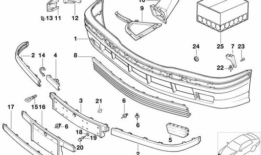 Rejilla abierta para BMW Serie 3 E36 (OEM 51118222440). Original BMW