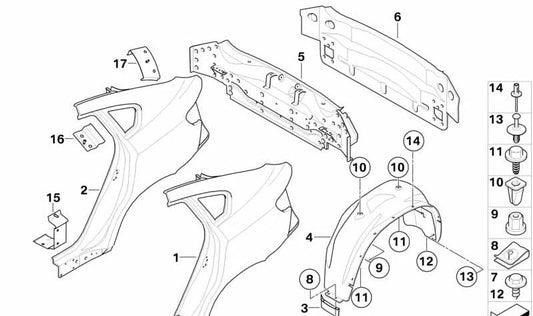 Cubierta paso de rueda trasero derecho para BMW E71, E72 (OEM 51717248212). Original BMW