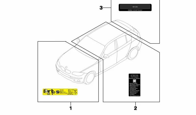 Climate control function warning plate for BMW 5 Series E60, E61, 6 Series E63, E64 (OEM 71236941802). Original BMW