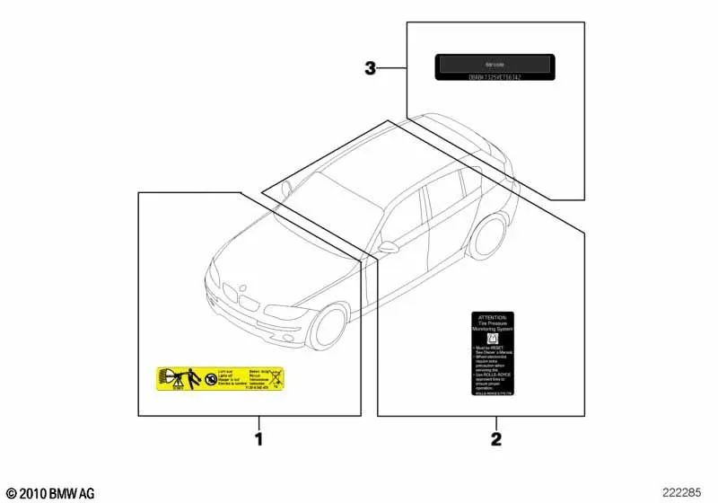 Racing tire warning plate for BMW 3 Series E46 (OEM 71242282428). Original BMW.