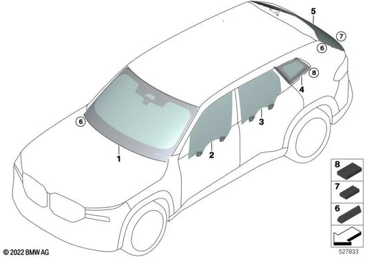 Cristal lateral puerta trasera derecha para BMW XM G09 (OEM 51359853616). Original BMW