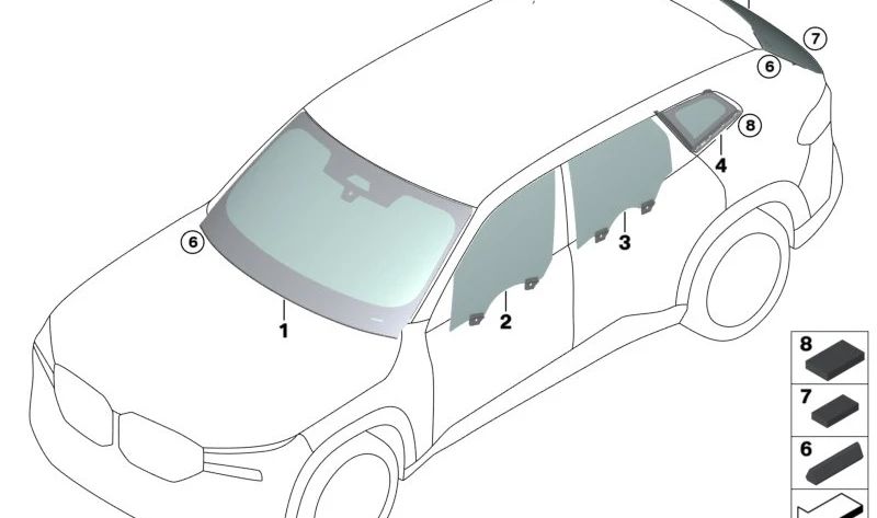 Cristal fijo trasero derecho OEM 51379451494 para BMW (E90, E91, E92, E93). Original BMW.