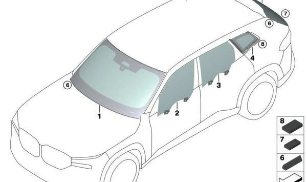 Cristal fijo trasero derecho OEM 51379451494 para BMW (E90, E91, E92, E93). Original BMW.