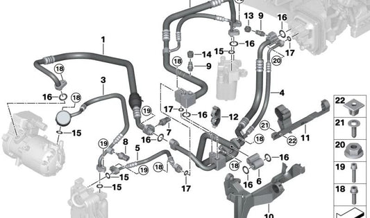 Tubo de refrigerante OEM 64539872120 para BMW (Modelos Compatíveis: Série 1 F20, F21 | Série 2 F22, F23 | Série 3 F30, F31, F34 | 4 F32 Série, F33, F36 | X1 F48 | X2 F39). BMW original.